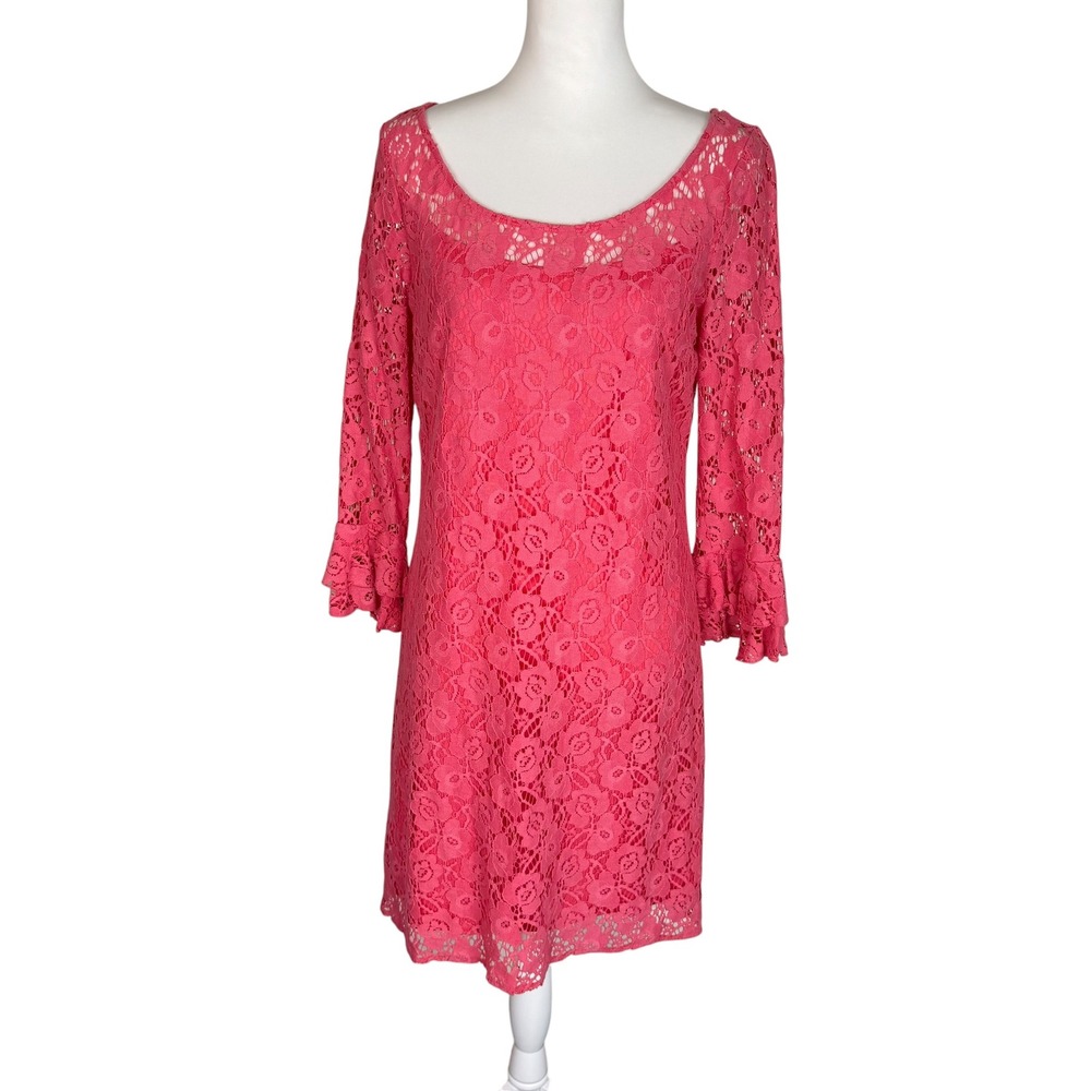 Kelly & Diane Pink Floral Lace Ruffle Cuff Shift Dress Size 10‎